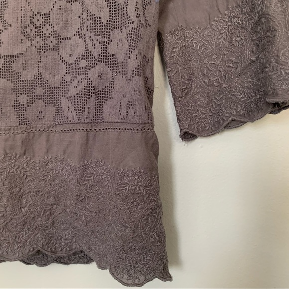 L.O.G.G. by H&M Mushroom Gray Cotton and Lace Top - Picture 5 of 11